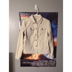 Dressbarn Tan Button Up Embroidered Denim Jacket Long Sleep Size S